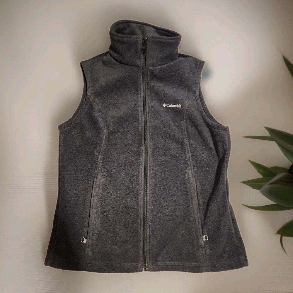 Columbia Womens Medium Black Fleece Vest Benton Springs Full Zip Jacket M Layer
